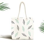 Beyaz Temalı Yaprak Desenli Dijital Baskılı Kumaş Plaj Çantası Realhomes