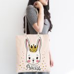 Pembe Zeminli Little Princess Desenli Dijital Baskılı Kumaş Plaj Çantası Realhomes