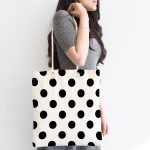 Siyah Puantiyeli Dijital Baskılı Kumaş Plaj Çantası Realhomes