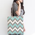 - Canta-2179-1 - Realhomes Gri Turkuaz Zikzak Desenli Dijital Baskılı Kumaş Plaj Çantası Realhomes