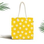 Sarı Zeminli Pati Resimli Dijital Baskılı Kumaş Plaj Çantası Realhomes