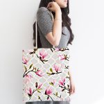 - Canta-2212-1 - Realhomes Geometrik Zeminli Çiçek Temalı Kumaş Plaj Çantası Realhomes