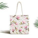 - Canta-2212 - Realhomes Geometrik Zeminli Çiçek Temalı Kumaş Plaj Çantası Realhomes