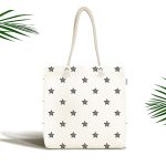 - Canta-2247 - Realhomes Beyaz Zeminli Yıldız Desenli Dijital Baskılı Kumaş Plaj Çantası Realhomes