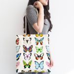 Renkli Kelebek Resimli Dijital Baskılı Kumaş Plaj Çantası Realhomes