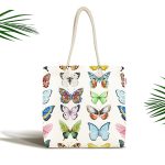 Renkli Kelebek Resimli Dijital Baskılı Kumaş Plaj Çantası Realhomes