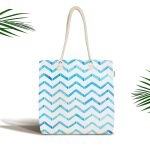 Modern Mavi Zikzak Desenli Dijital Baskılı Kumaş Plaj Çantası Realhomes