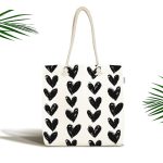 Siyah Kalp Desenli Dijital Baskılı Kumaş Plaj Çantası Realhomes