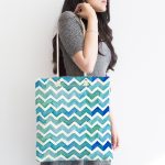 Sulu Boyalı Zikzak Desenli Dijital Baskılı Kumaş Plaj Çantası Realhomes