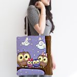 - Canta-240-1 - Realhomes Baykuş Resimli Dijital Baskılı Kumaş Plaj Çantası Realhomes