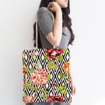 Zikzak Elmas Desenli Zambak Motifli Kumaş Plaj Çantası Realhomes