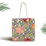 Zikzak Elmas Desenli Zambak Motifli Kumaş Plaj Çantası Realhomes
