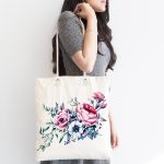 Lila Renk Begonya Motifli Dijital Baskılı Kumaş Plaj Çantası Realhomes
