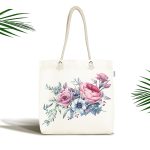 Lila Renk Begonya Motifli Dijital Baskılı Kumaş Plaj Çantası Realhomes