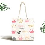 - Canta-2425 - Realhomes Üç Renkli Prenses Tacı Motifli Modern Dijital Baskılı Kumaş Plaj Çantası Realhomes
