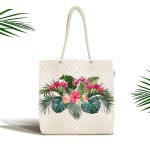 Simetrik Kareler Temalı Ogea Desenli Dijital Baskılı Kumaş Plaj Çantası Realhomes