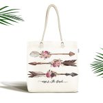 - Canta-2485 - Realhomes Kahverengi Ok Çizimli Çiçek Desenli Kumaş Plaj Çantası Realhomes