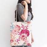 - Canta-2492-1 - Realhomes Pudra Çiçekler Temalı Dijital Baskılı Kumaş Plaj Çantası Realhomes