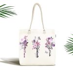 Mor Renk Anahtar Motifli Çiçek Desenli Çizgili Kumaş Plaj Çantası Realhomes