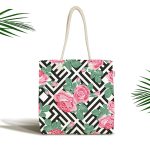 Karışık Desenli Gül Dijital Baskılı Kumaş Plaj Çantası Realhomes