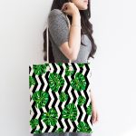 Zikzak Zebra Temalı Yaprak Çizimli Dijital Baskılı Kumaş Plaj Çantası Realhomes