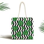 Zikzak Zebra Temalı Yaprak Çizimli Dijital Baskılı Kumaş Plaj Çantası Realhomes