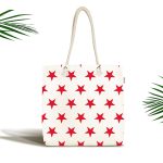 - Canta-2551 - Realhomes Kırmızı Yıldız Motifli Modern Dijital Baskılı Kumaş Plaj Çantası Realhomes