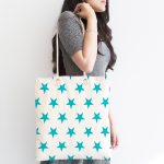 - Canta-2554-1 - Realhomes Turkuaz Yıldız Motifli Modern Dijital Baskılı Kumaş Plaj Çantası Realhomes