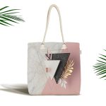 - Canta-3138 - Realhomes Modern Üçgen Mermer Desenli 3D Dijital Baskılı Kumaş Plaj Çantası Realhomes