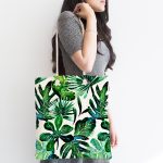 - Canta-3333-1 - Realhomes Suluboya Tropikal Yapraklar Desenli Özel Tasarım Kumaş Plaj Çantası Realhomes