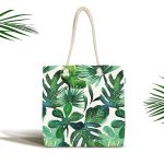 - Canta-3333 - Realhomes Suluboya Tropikal Yapraklar Desenli Özel Tasarım Kumaş Plaj Çantası Realhomes