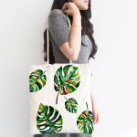 Suluboya Palmiye Yaprakları Desenli Özel Tasarım Kumaş Plaj Çantası Realhomes