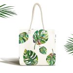 Suluboya Palmiye Yaprakları Desenli Özel Tasarım Kumaş Plaj Çantası Realhomes