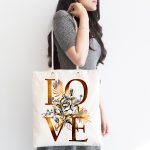 - Canta-3352-1 - Realhomes Altın Varaklı Love Tasarımlı Modern Kumaş Plaj Çantası Realhomes