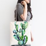 Suluboya Kaktüs Çizimli Modern Tasarım 3D Kumaş Plaj Çantası Realhomes