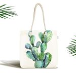 Suluboya Kaktüs Çizimli Modern Tasarım 3D Kumaş Plaj Çantası Realhomes