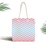 - Canta-3357 - Realhomes Renkli Zikzak Tasarımlı 3D Dijital Baskılı Kumaş Plaj Çantası Realhomes