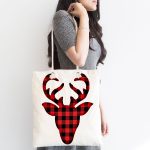 Ekose Geyik Kırmızı Siyah Tasarımlı Kumaş Plaj Çantası Realhomes