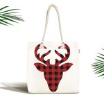 Ekose Geyik Kırmızı Siyah Tasarımlı Kumaş Plaj Çantası Realhomes
