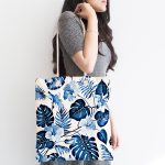 Mavi Amazon Yaprakları Özel Tasarımlı Kumaş Plaj Çantası Realhomes