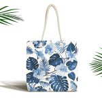 Mavi Amazon Yaprakları Özel Tasarımlı Kumaş Plaj Çantası Realhomes
