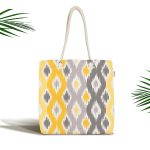 - Canta-3374 - Realhomes Sarı Gri Zikzak Desenli Modern Tasarımlı Kumaş Plaj Çantası Realhomes