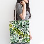 - Canta-3377-1 - Realhomes Yeşil Palmiye Yaprakları Özel Tasarımlı Kumaş Plaj Çantası Realhomes