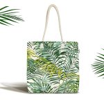 - Canta-3377 - Realhomes Yeşil Palmiye Yaprakları Özel Tasarımlı Kumaş Plaj Çantası Realhomes