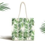 Suluboya Lif Yapraklar Desenli Özel Tasarım Kumaş Plaj Çantası Realhomes