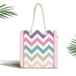 - Canta-3384 - Realhomes Renkli Zikzak Motifli Pembe Zeminli Kumaş Plaj Çantası Realhomes