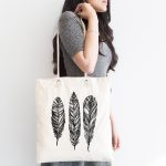 Karakalem Tüy Desenli Dijital Baskılı Kumaş Plaj Çantası Realhomes