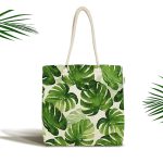 Suluboya Zambak Yaprakları Çizimli Özel Tasarım Kumaş Plaj Çantası Realhomes