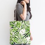 - Canta-3405-1 - Realhomes Suluboya İnce Yapraklar Modern Tasarımlı Kumaş Plaj Çantası Realhomes