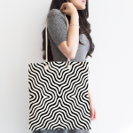 Siyah Geometrik Çizgiler Özel Tasarımlı Kumaş Plaj Çantası Realhomes